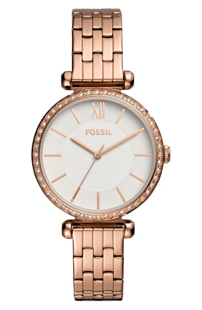 Shop Fossil Tillie Three Hand Quartz Cz Bezel Bracelet Watch, 36mm In Rose Gold