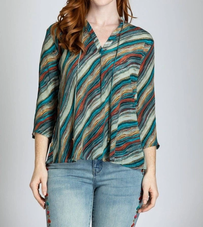 Apny V Neck With Tassel Tie In River Rock In Gold