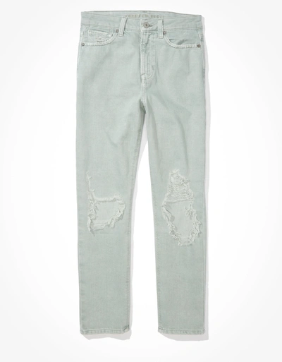 Shop American Eagle Outfitters Ae Ripped Mom Straight Jean In Grey