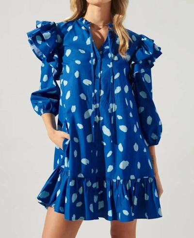 Shop Sugarlips Odessa Dot Ruffle Drop Waist Dress In Blue