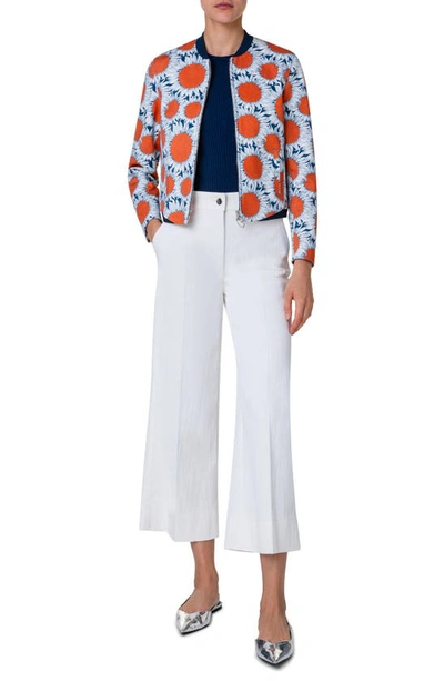 Shop Akris Punto Hello Sunshine Floral Denim Bomber Jacket In Cream-orange-navy