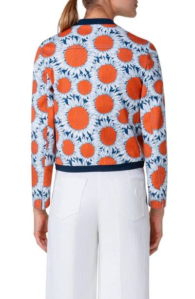 Shop Akris Punto Hello Sunshine Floral Denim Bomber Jacket In Cream-orange-navy