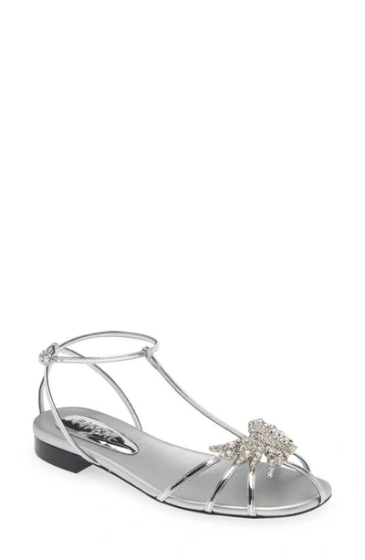 Shop Piferi Maggio Metallic Flat Sandal In Silver/ Crystal