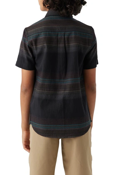 Shop O'neill Kids' Seafaring Stripe Short Sleeve Organic Cotton Button-up Shirt In Black