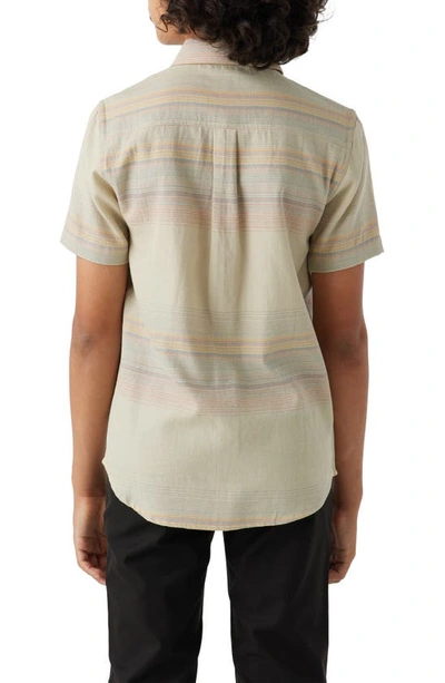 Shop O'neill Kids' Seafaring Stripe Short Sleeve Organic Cotton Button-up Shirt In Light Khaki
