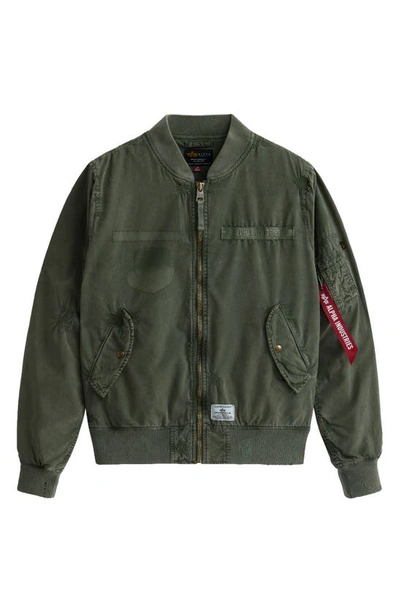 Shop Alpha Industries L-2b Rip & Repair Bomber Jacket In Green