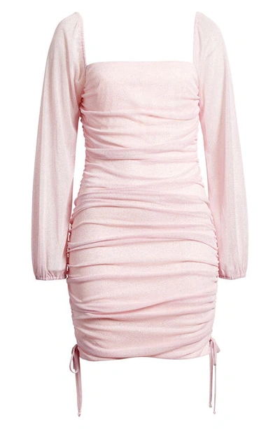 Jump Apparel Ruched Glitter Long Sleeve Minidress In Blush