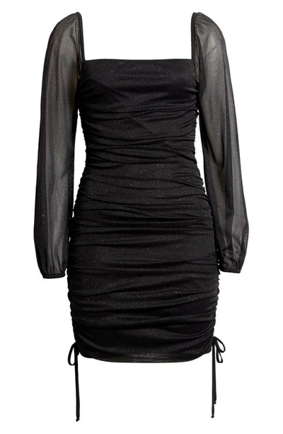 Jump Apparel Ruched Glitter Long Sleeve Minidress In Black