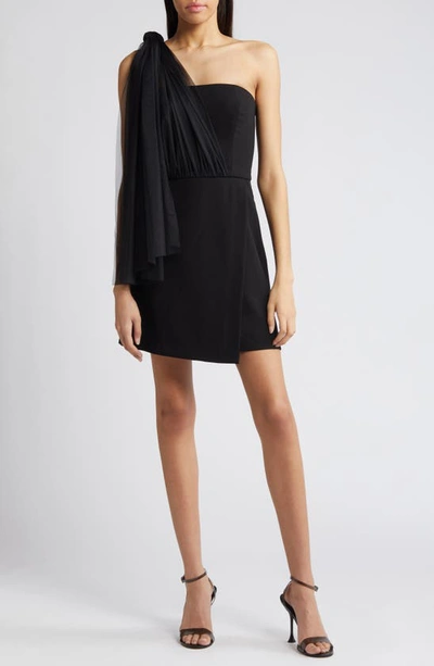 Shop French Connection Whisper One-shoulder Tulle Minidress In Blackout