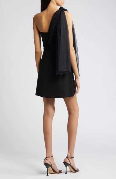 Shop French Connection Whisper One-shoulder Tulle Minidress In Blackout