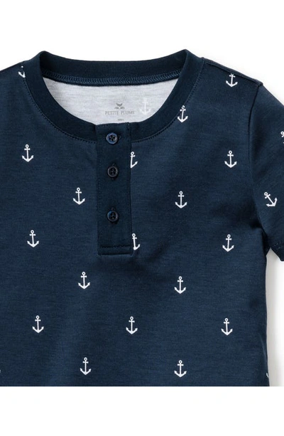 Shop Petite Plume Kids' Print Fitted Two-piece Pima Cotton Short Pajamas In Navy