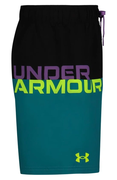 Shop Under Armour Kids' Logo Colorblock Volley Swim Trunks In Circuit Teal