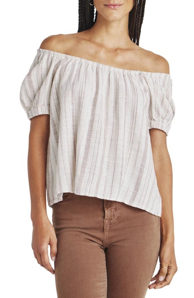 Shop Splendid Farrah Stripe Puff Sleeve Top In Fawn Yarn Dye