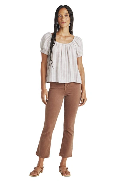 Splendid Farrah Linen Stripe Puff-sleeve Top In Fawn Yarn Dye