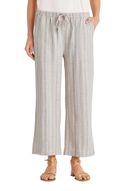 Shop Splendid Angie Mixed Stripe Linen Blend Drawstring Pants In Fawn Yarn Dye