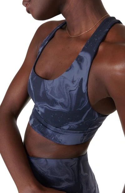 Shop Sweaty Betty Reversible Yoga Sports Bra In Bluemarbleprint Navyblue