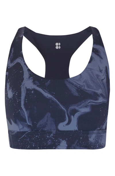 Shop Sweaty Betty Reversible Yoga Sports Bra In Bluemarbleprint Navyblue