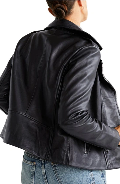 Shop Mango Leather Biker Jacket In Black