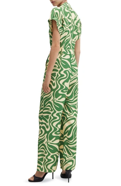 Shop Mango Retro Print Belted Jumpsuit In Green
