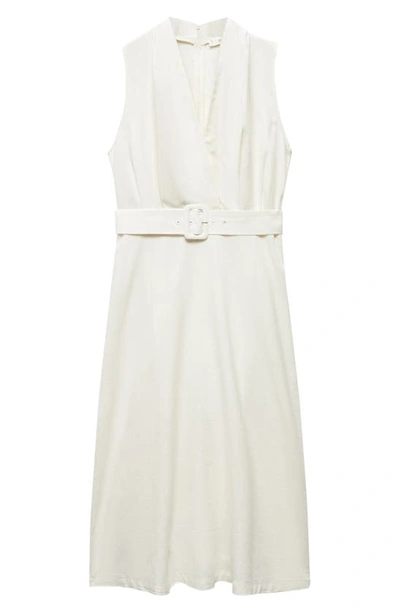 Shop Mango Sleeveless Belted Linen Dress In Off White