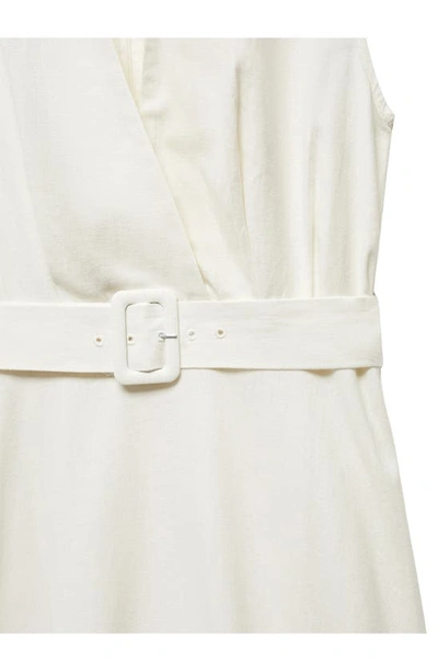 Shop Mango Sleeveless Belted Linen Dress In Off White