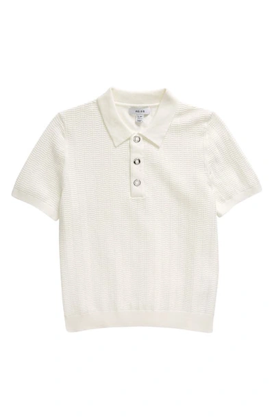 Shop Reiss Kids' Pascoe Textured Polo Sweater In White