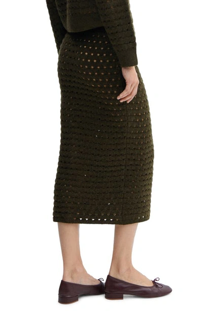 Mango Open Stitch Knit Midi Skirt In Khaki