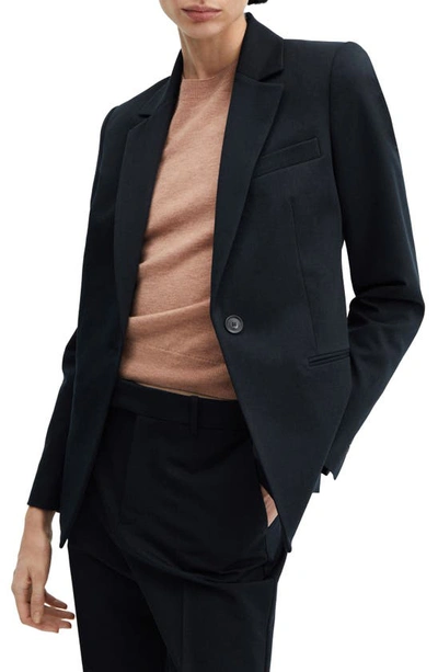 Shop Mango Fitted Suit Blazer In Dark Navy