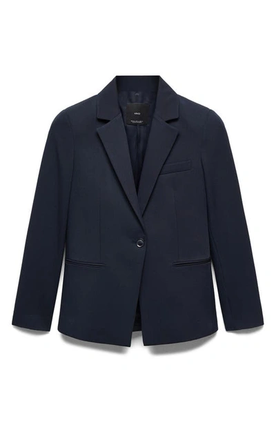 Mango Fitted Suit Blazer In Dark Navy