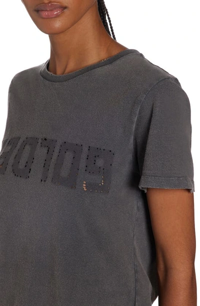 Shop Golden Goose Distressed Upside Down Logo Cotton Graphic T-shirt In Anthracite