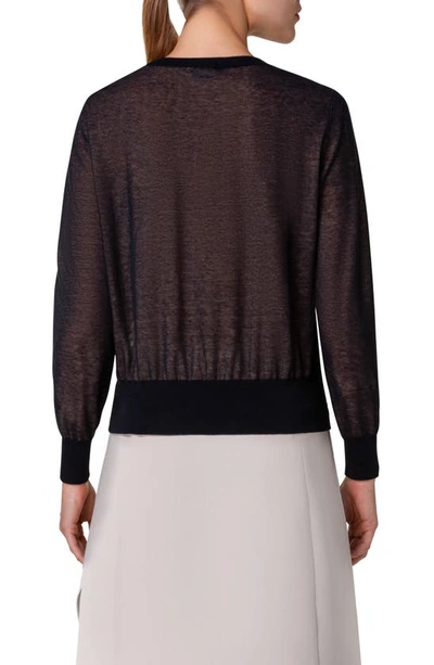 Shop Akris Poppy Appliqué Cotton Blend Crewneck Sweater In Black
