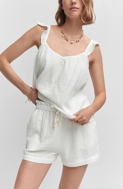 Mango Elastic Waist Cotton Shorts White In White