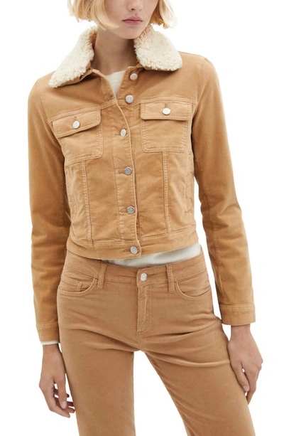 Shop Mango Corduroy Jacket With Faux Shearling Collar In Medium Brown