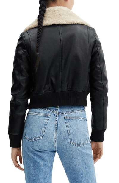 Shop Mango Faux Leather & Faux Fur Bomber Jacket In Black