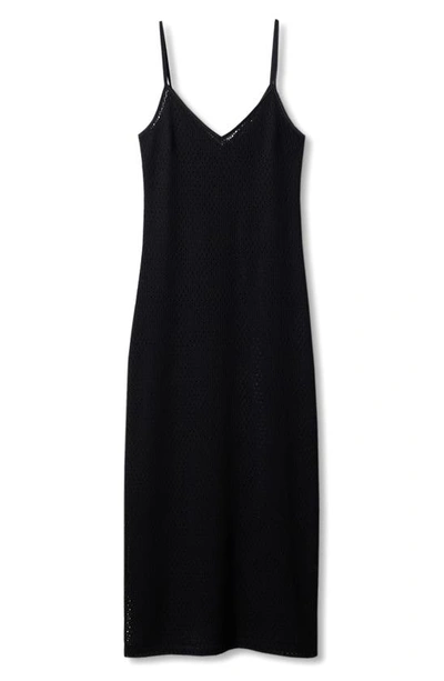 Mango Long Openwork Knit Dress Black In Black
