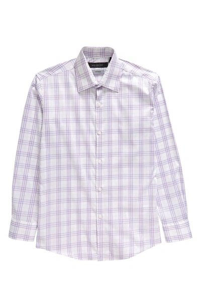 Shop Andrew Marc Kids' Skinny Fit Plaid Stretch Dress Shirt In Purple/ Blue
