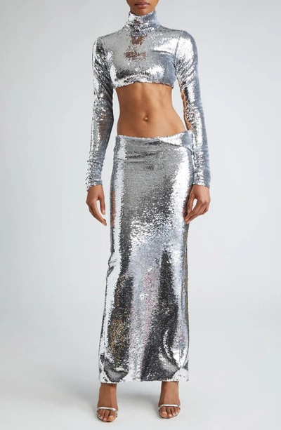 Shop Laquan Smith Sequin Maxi Skirt In Silver