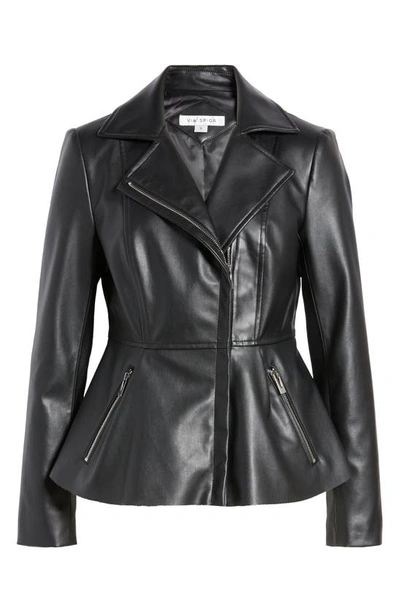 Shop Via Spiga Peplum Faux Leather Jacket In Black