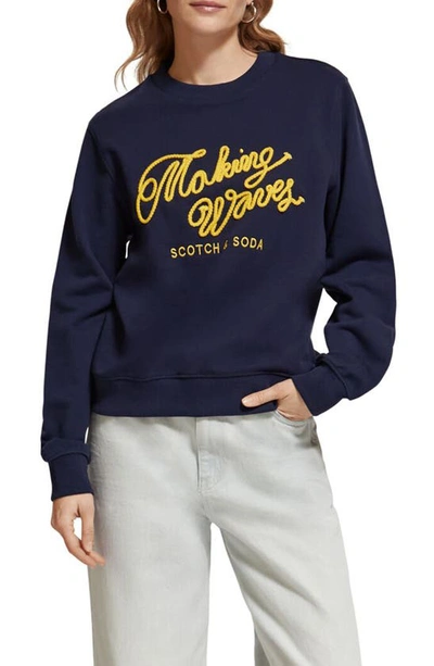 Shop Scotch & Soda Artwork Graphic Sweatshirt In Navy Blue