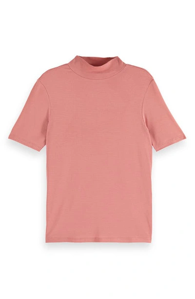 Shop Scotch & Soda Mock Neck Short Sleeve Top In Weathered Pink