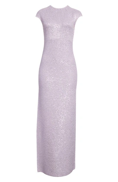 Shop St John Cap Sleeve Sequin Knit Gown In Dusty Lavender