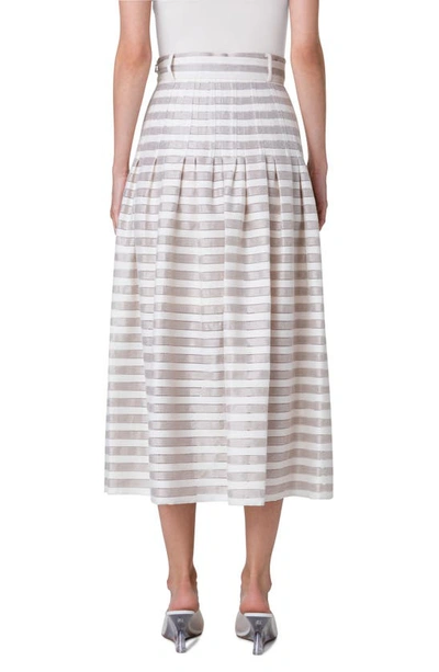 Shop Akris Punto Texture Stripe Belted Midi Skirt In Flax-cream