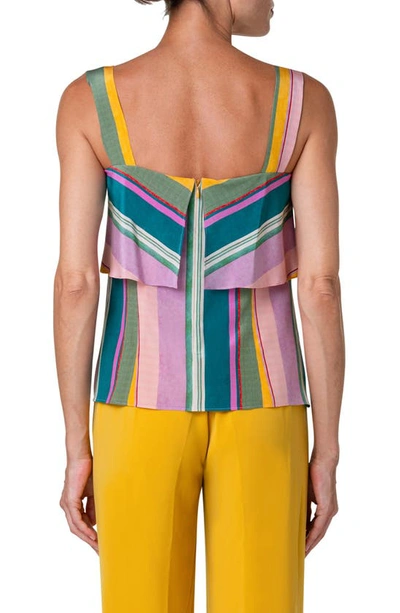 Shop Akris Punto Stripe Sleeveless Square Neck Silk Top In Mauve-multicolor