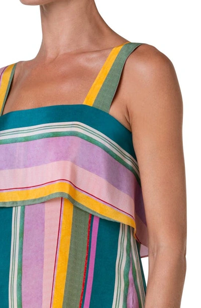 Shop Akris Punto Stripe Sleeveless Square Neck Silk Top In Mauve-multicolor