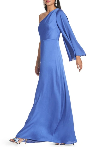 Shop Sachin & Babi Keely One-shoulder Single Long Sleeve Crinkle Georgette Gown In French Blue