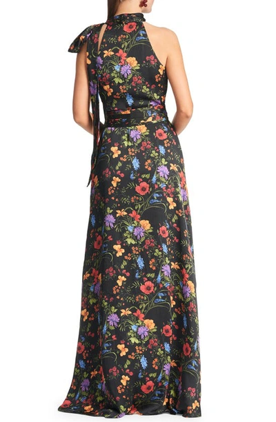 Shop Sachin & Babi Kayla Floral Crinkle Georgette Gown In Noir Wildflower