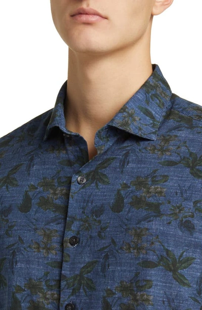 Shop Robert Barakett Lexington Floral Print Denim Button-up Shirt In Navy