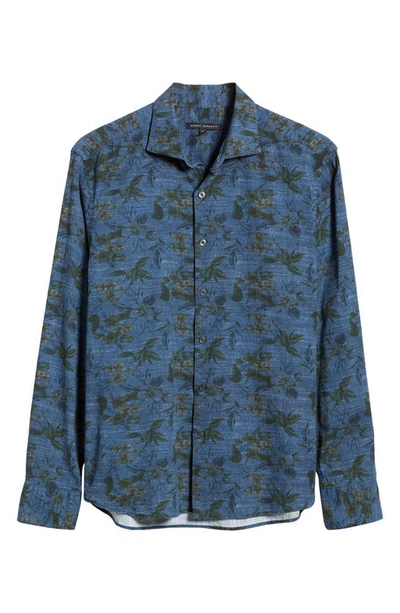 Shop Robert Barakett Lexington Floral Print Denim Button-up Shirt In Navy