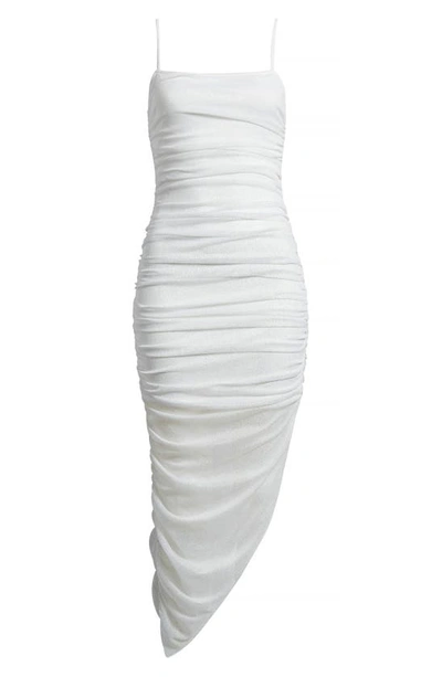 Shop Jump Apparel Glitter Matte Ruched Jersey Dress In White
