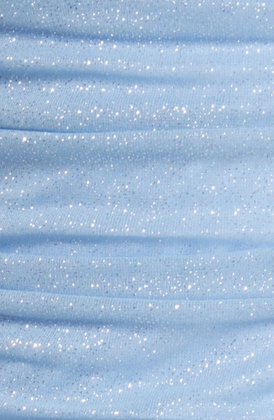 Shop Jump Apparel Metallic Drape Front Long Sleeve Minidress In Light Blue